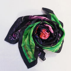 Aqua Jelly Fish pacing Satin Silk Scarf (Green)