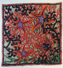 Aqua scattered starfish Satin Silk Scarf