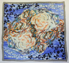 Aqua Symmetrical Lettuce Coral Satin Silk Scarf