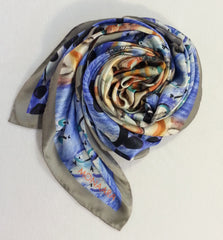 Aqua Asymmetrical Lettuce Coral Satin Silk Scarf