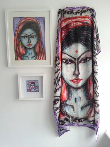 Bliss Indian Lady Satin Silk Scarf