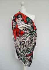 Aqua Clown Fish on Ocean Bed Satin Silk Scarf