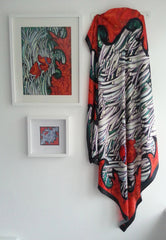 Aqua Clown Fish on Ocean Bed Satin Silk Scarf