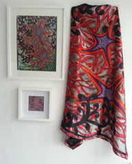 Aqua scattered starfish Satin Silk Scarf