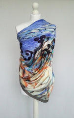 Aqua Asymmetrical Lettuce Coral Satin Silk Scarf