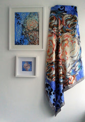 Aqua Symmetrical Lettuce Coral Satin Silk Scarf